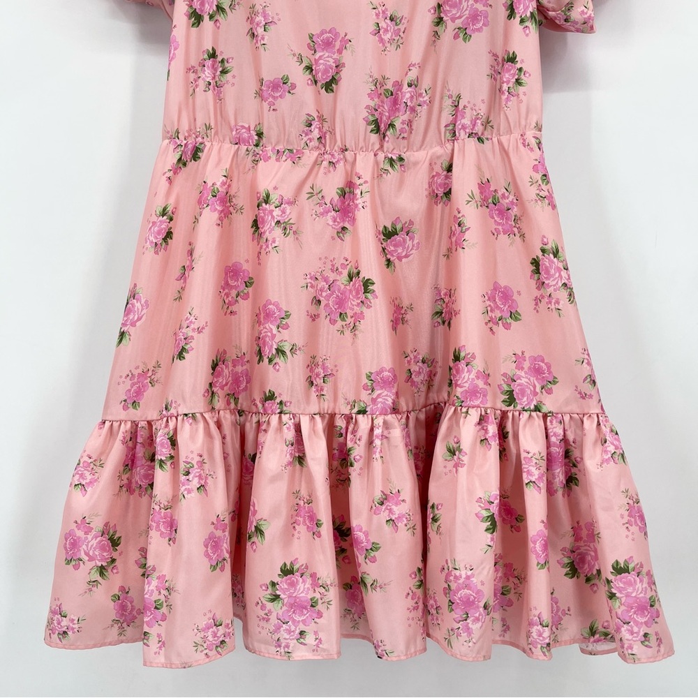 LoveShackFancy x Target Cecile Puff Sleeve Pink Satin Floral Mini Dress Size 12 - Picture 7 of 11